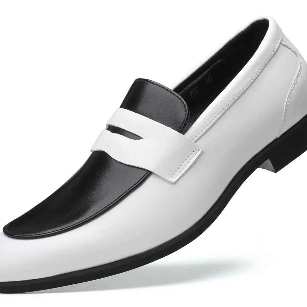 Santimon Men's US‎ 10-11 White/Black Penny Loafers Slip On Dress Shoes
